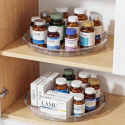 LAMU 12 in Lazy Susan Turntable, 4 Pack Clear Spice Rack, Organizer Storage | 360° Rotating, Kitchen Storage Tray for Cabinet & Table Top, Pantry, Fridge, Bathroom, Medicine & Countertop - size: 12 Inch-4 Pack