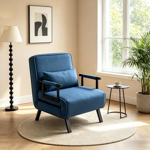 5 in 1 Convertible Bed Sleeper Chair, Chair Bed for Adults with 5 Adjustable Backrest, Folding Chaise Lounge Couch with Pillow, Comfortable for Living Room Bedroom Apartment Office, Blue - color: B-blue-1w