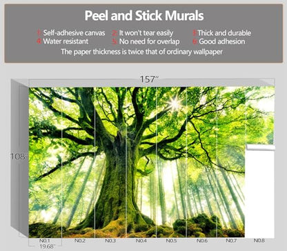 XMPMBM-Peel and Stick Forest Theme Wallpaper Green Tree wall Mural | Thick and tear-resistant,Will not be damaged during repositioning,Living Room Bathroom,Bedroom wallpaper.XL-157"X108" - color: M05, size: 157"x108"