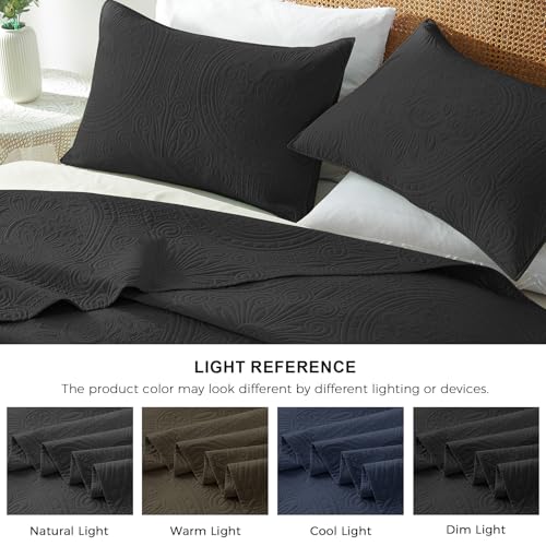 WURUIBO Twin Quilt Set Black,Ultrasonic Embossed Bedspread, Lightweight Microfiber Coverlet, Modern Thin Bedding Set for All Season, 2 Piece(1 Quilt,1 Pillow Shams) - color: Black, size: Twin(68"x88")