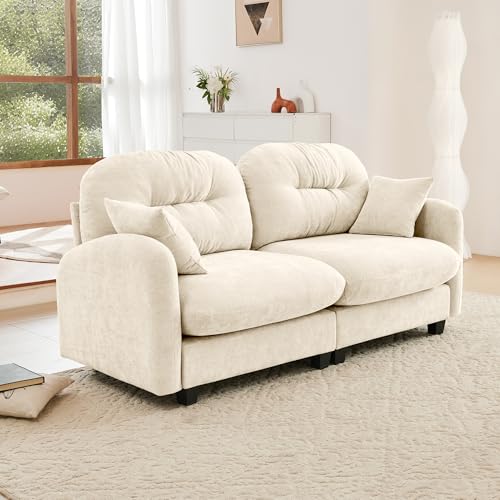 Modular Loveseat Sofa Mini Couch with Premium Chenille Fabric and Tufted Pleated Backrest Flexible Small Couch for Bedroom and Living Room Ergonomic 2-Seater Sofa for Adults and Compact Spaces (Beige) | Sturdy & Durable - color: Beige