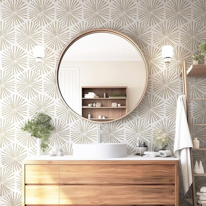 Safiyya Peel and Stick Wallpaper Boho Beige Contact Paper 393"x17.3" Modern Peel and Stick Wall Paper Geometric Removable Wallpaper for Bedroom Covering Vinyl Rolls - color: Beige, size: 17.3" x 393"