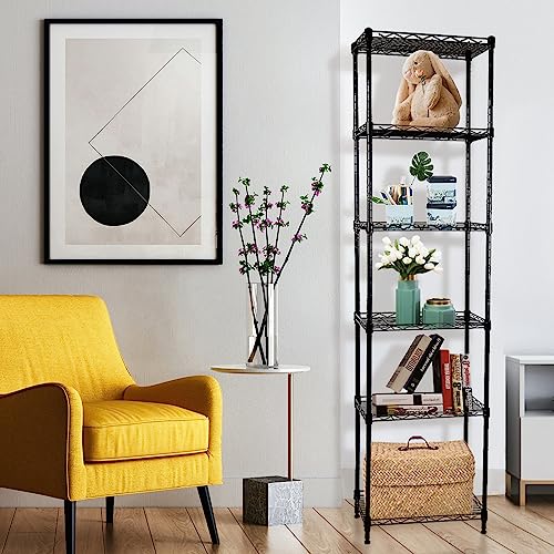 SUNLPH 6-Tier Wire Shelving Adjustable Shelves Unit Metal Storage Rack for Laundry Bathroom Kitchen Pantry Closet Organization (Black, 16.6" L x 11.4" W x 64.6" H)