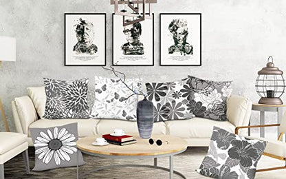 COMMINY Grey Pillow Covers 18x18 Set of 6 Decorative Daisy Flower Throw Pillow Cover for Couch Modern Cushion Cover for Patio Living Room Cushion Bed Farmhouse Home Decor | Flower Bloom, Farmhouse Cushion Cover, Breathable Linen, Standard Throw Pillow Siz