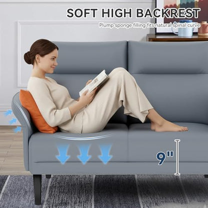 Yongchuang Small Couch 46" Grey Faux Leather Loveseat Sofa for Living Room Bedroom Love Seat Mini Couch with Arm Rest - color: Grey