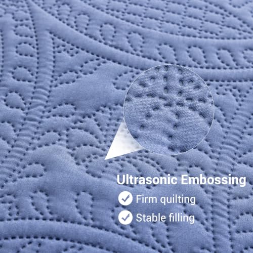 SheRest Full Quilt Bedding Set - Grayish Blue Soft Breathable Bed Quilts, Modern Style Embossed Bedspreads, Lightweight Microfiber Reversible Coverlet for All Seasons-3 pieces (1 Quilt,2 Pillow Shams) - color: Grayish Blue, size: Full (80" x 90")
