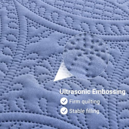 SheRest Full Quilt Bedding Set - Grayish Blue Soft Breathable Bed Quilts, Modern Style Embossed Bedspreads, Lightweight Microfiber Reversible Coverlet for All Seasons-3 pieces (1 Quilt,2 Pillow Shams) - color: Grayish Blue, size: Full (80" x 90")