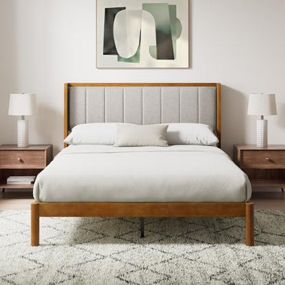 Zinus Jonas Bamboo Platform Bed Frame, Wingback Headboard, Queen | Mid-Century Modern Design, Plush Upholstered Comfort, Sustainable Bamboo, Fits Any Bedroom Style, No Box Spring Needed - size: Queen