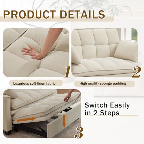 Convertible Sofa Bed, Loveseat Sleeper Sofa with Pull Out Bed and Adjustable Backrest, 3-in-1 Futon Couch for Living Room, Bedroom, Apartment, Beige - color: Beige, size: Pull Out Sofa Bed