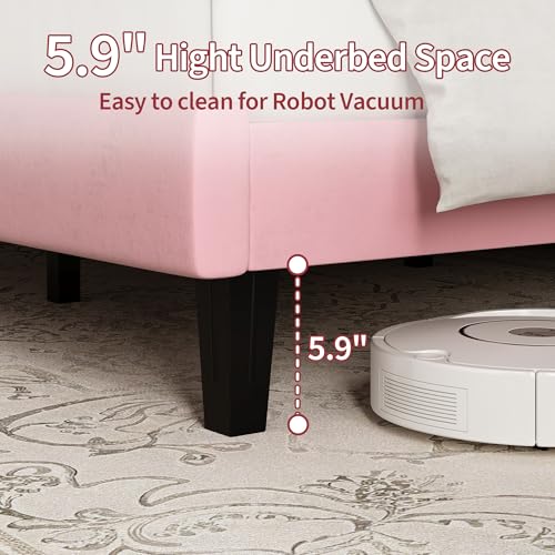 Garvee Twin Size Bed Frame with Upholstered Headboard for Kids, Pink | Fully Velvet Upholstered Mattress Foundation with Height Adjustable Headboard, No Box Spring Needed, Easy Assembly - color: Pink, size: Twin