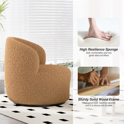 FiveWillowise Swivel Accent Chair, 360° Small Round Barrel Chairs, Modern Cozy Sherpa Padded Armchair for Living Room, Bedroom, Waiting Room, Office, Sand - color: Sand, size: 1 PC