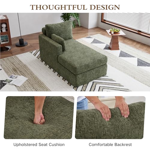 Chifee & Vingol 31.89" Chaise Lounge with Left Armrest Upholstered Modern Lounge Couch Sleeper Sofa with Cushions & Pillows for Living Room Bedroom Reading Nook,Green - color: Green, size: Single Chaise-Left Armrest