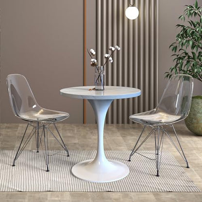 LeisureMod Verve Modern Round Dining Table,Tabletop with Pedestal Base, Contemporary Kitchen & Dining Room Table, Mid-Century Breakfast Nook Table (White Base, White Resin) - color: White Resin, size: 27 inch Wide