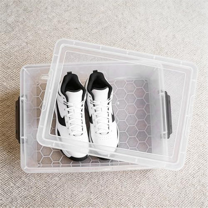 Citylife 33 Qt Ultra-Thick Plastic Clear Storage Bins with Lids, 4-Pack | Heavy-Duty Straight-Wall Plastic Bins with Honeycomb Base and Pinch-Free Latches for Closets, Garages, and Decor, BPA-Free - size: 33 QT, style: 4 Pack