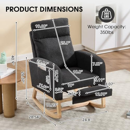 Rocking Chair Nursing, Rocker Chair with Footrest (Grey) | Teddy Boucle Upholstered Accent Reading Chair with High Back & Side Pocket for Living Room Bedroom Nursery Office - color: Grey