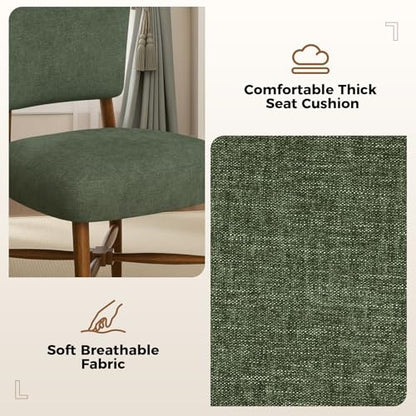 Farmhouse Dining Chairs Set of 2, Linen Seat, Wood Legs, Green | Mid Century Modern, Upholstered Padded Cushion, Solid Wood Cross-Brace, Easy 15-Min Assembly, Kitchen Dining Room - color: Green, size: Set of 2