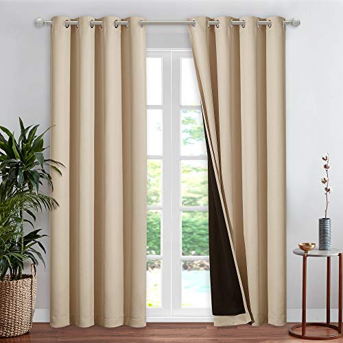 NICETOWN Living Room Completely Shaded Draperies, Privacy Protection & Noise Reducing Ring Top Drapes, Lined Insulated Window Treatment Curtain Panel (Biscotti Beige, 1 Piece, W52 x L84) - color: Biscotti Beige, size: 52"W x 84"L (Pack of 1)