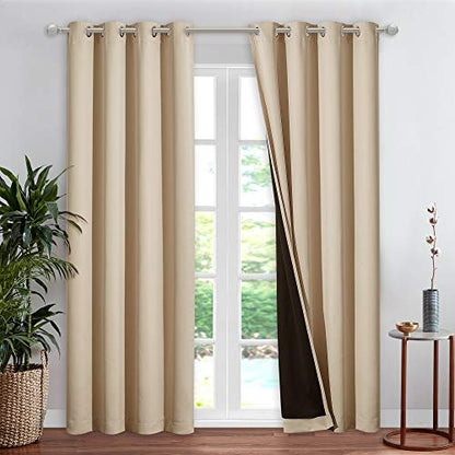 NICETOWN Living Room Completely Shaded Draperies, Privacy Protection & Noise Reducing Ring Top Drapes, Lined Insulated Window Treatment Curtain Panel (Biscotti Beige, 1 Piece, W52 x L84) - color: Biscotti Beige, size: 52"W x 84"L (Pack of 1)