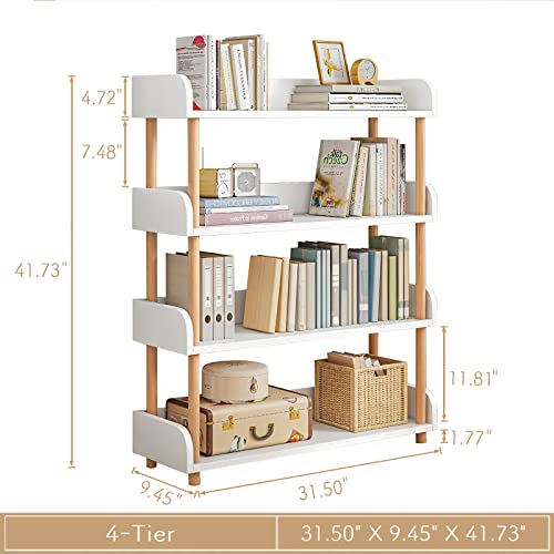 4-Tier Wooden Open Bookcase, Warm White | Modern Display Bookshelf with Top Edge, Solid Wood Frame, Home and Office Storage - color: Warm White, size: 4-tier
