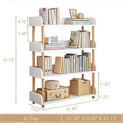 4-Tier Wooden Open Bookcase, Warm White | Modern Display Bookshelf with Top Edge, Solid Wood Frame, Home and Office Storage - color: Warm White, size: 4-tier