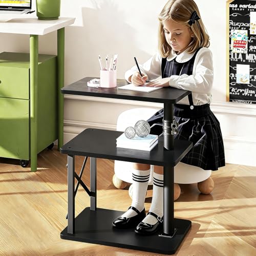 IBUYKE 360° Swivel Height Adjustable C Shaped Side Table,Black UTVT006B | Tv Tray Table,End Table for Small Spaces Sofa Bed,With Storage Shelf,3-Tier Night Stand,For Living Room,Bedroom - color: Black