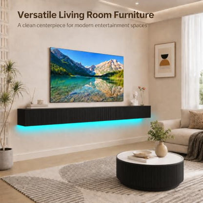 Floating TV Stand Wall Mounted 110 in Media Console Cabinet, Black - color: Black-e