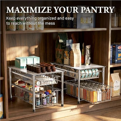 Simple Houseware Stackable 2 Tier Sliding Basket Organizer Drawer, Chrome - color: Chrome, size: 2-tier