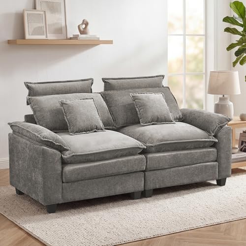 72'' Cloud Deep Seat Loveseat, Modular 2 Seater Sectional Couch with Detachable Headrest, Modern Love Seat Sofas for Living Room, Apartment, Light Grey - color: Light Grey, size: Loveseat