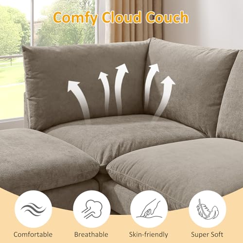 Modular Ottoman Seat, Sectional Sofa Cube Footstool, Taupe Terry | Sectional Sofa Cube - color: Taupe