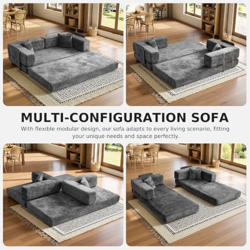 79" Convertible Futon Sofa Bed, Boneless Couch for Living Room | Pet scratch-resistant velour, dual-firmness full-block foam cushions, pull-out sleeper couch, no assembly, Deep Gray - color: Dark Gray, size: 78IN