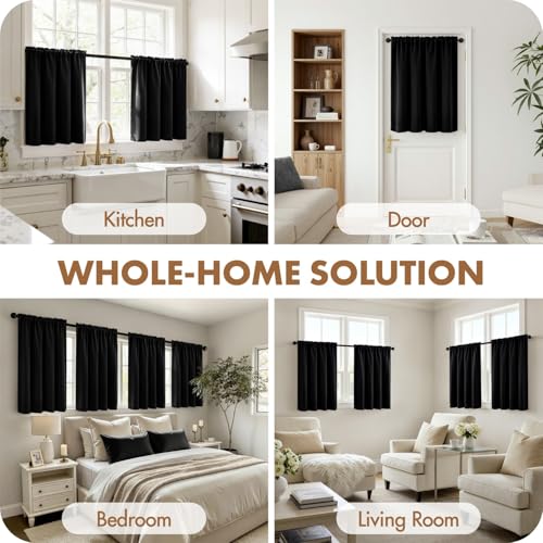 MIULEE Black Short Blackout Curtains 40"x36" Long 2 Panels | Room Darkening, Kitchen Cafe Rv Basement Bathroom Bedroom Window Drapes, Rod Pocket, Privacy Half Window Small Curtains Tiers - color: Black, size: 40"W x 36"L (Pack of 2)