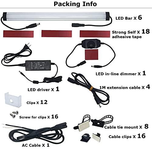 Kitchen Under Cabinet LED Lighting Kit Plug-in, Super Bright, 6 PCS 12 Inches Light Bars, Daylight White, 31W 2000 Lumen, Perfect for Kitchen Cabinet Counter Shelf-(6 Bars Kit-5000K) - color: Black Cable-Daylight White 5000K