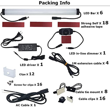 Under Cabinet LED Lighting Kit Plug in or Hardwired, 6 pcs 12 Inches Light Strips, 2000 Lumen, Super Bright, for Kitchen Counter, Closet, Shelf Lights, 31W, Warm White (6 Bars) - color: Black Cable-Warm White 3000K