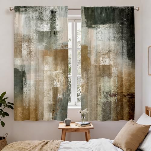 Brown Curtains for Living Room,Abstract Curtains 63 Inches Long 2 Panels,Grey Rust Privacy Curtain with Rod Pocket for Bedroom,Modern Decorative Drapes W42 x L63 Inches - color: Brown and Grey Abstract, size: 42"W x 63"L (Pack of 2)