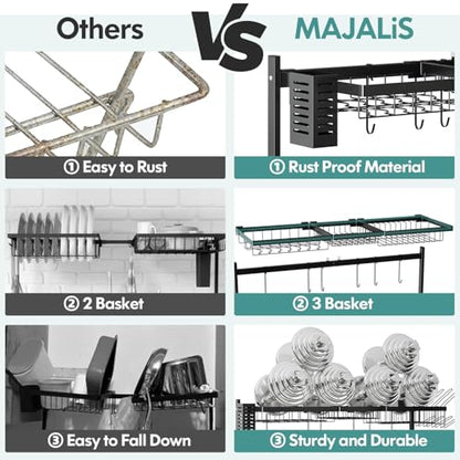 2 Tier Extra Large Stainless Steel Over The Sink Dish Drying Rack | Rust Proof Metal, Expandable Kitchen Sink Drainer, Counter Space Saving, Heavy Duty, Modern Black, Multifunctional Storage - color: Black, size: Over Sink 2 Tier