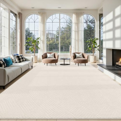 9x12 Living Room Area Rug, Beige Soft Geometric Fluffy Bedroom Mat | Washable Modern Indoor Floor Mat, Non Slip Shaggy Boho Accent Throw Carpet for Office, Dorm, Nursery and Dining Room - size: 9' x 12' (Rectangular)