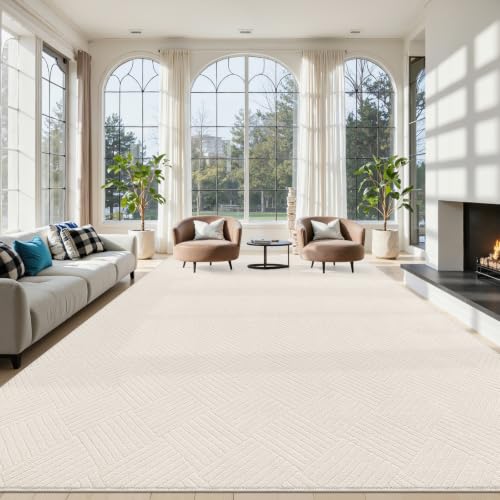 9x12 Living Room Area Rug, Beige Soft Geometric Fluffy Bedroom Mat | Washable Modern Indoor Floor Mat, Non Slip Shaggy Boho Accent Throw Carpet for Office, Dorm, Nursery and Dining Room - size: 9' x 12' (Rectangular)