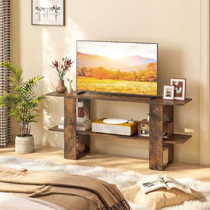 GIANTEX Modern TV Stand for 55 Inch TV, Entertainment Center with Open Storage Shelf, Wood Media Console Table for Living Room Bedroom Entryway, Rustic Brown - color: Rustic Brown