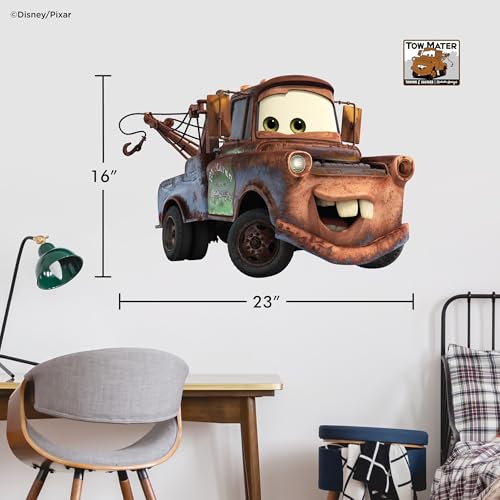 Disney Pixar Cars Wall Decals - 16" x 23" Tow Mater Vinyl Stickers for Bathroom Nursery Bedroom Decor - Peel and Stick Room Decorations - color: Tow Mater