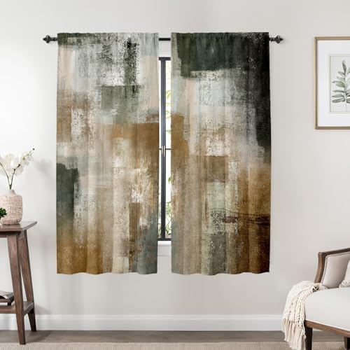 Brown Curtains for Living Room,Abstract Curtains 63 Inches Long 2 Panels,Grey Rust Privacy Curtain with Rod Pocket for Bedroom,Modern Decorative Drapes W42 x L63 Inches - color: Brown and Grey Abstract, size: 42"W x 63"L (Pack of 2)