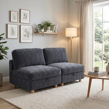 KEIKI Convertible Modular Loveseat Sofa with Storage Seats, Folding Fabric Sleeper Sectional Couch for Apartment Living Room, Compact 2 Seat Sofa with Washable Covers for Dorm, Guest Room - size: 2-Seater