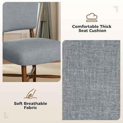 Dining Chairs Set of 6, Linen Upholstered, Solid Wood Legs, Gray | Mid Century Farmhouse, Cross-Brace Reinforced, Padded Cushion, Easy 15-Min Assembly, Kitchen Dining Room - color: Grey, size: Set of 6