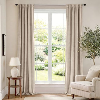 Extra Long Beige Velvet Curtains Rod Pocket 42×108 Inch 2 Panels | Soft Velvet, Room Darkening, For Tall Windows & High Ceilings, Light Shifting Texture, Elegant Drape, Cozy - color: R | Beige, size: 42"W x 108"L (Pack of 2)