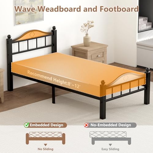 Metal Twin Bed Frame with Headboard | Noise-Free Design, 12” Underbed Storage, Heavy Duty with Headboard, No Box Spring Needed, Tool-Free Assembly - color: Twin -Black