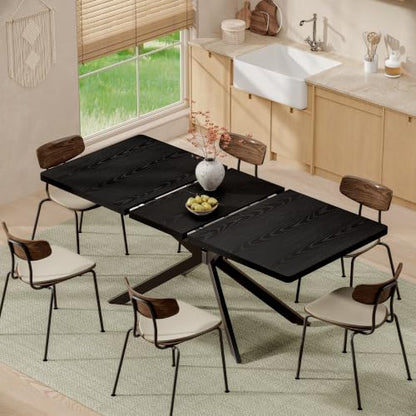Extendable Dining Room Table for 4 6 8,55"-70" Kitchen Table Butterfly Leaf | Simply Flip Leaf Expandable Rectangle Dining Table Large Wood Table Space Saving Kitchen Dining Living Room Modern Black - color: Butterfly Leaf 55"-71" Black