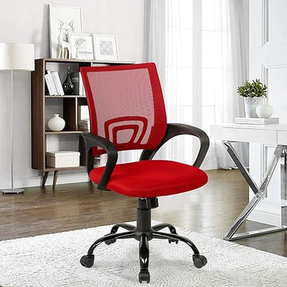 PayLessHere Office Computer Chair Ergonomic Cheap Desk Chair Adjustable Comfortable Mid Back Task Rolling Swivel with Lumbar Support for Home Office Desk, Red - color: Red, style: pack of 1
