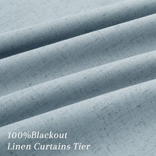 100% Blackout Kitchen Linen Curtains Back Tab Pleated Small Drape 36 Inch Length Privacy Thermal Insulated Elegant Mini Cafe Curtain for Rustic Farmhouse Bathroom Bedroom Blue 26x36 - color: Blue, size: 26"W x 36"L (Pack of 2)