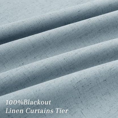 100% Blackout Kitchen Linen Curtains Back Tab Pleated Small Drape 36 Inch Length Privacy Thermal Insulated Elegant Mini Cafe Curtain for Rustic Farmhouse Bathroom Bedroom Blue 26x36 - color: Blue, size: 26"W x 36"L (Pack of 2)