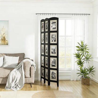 SZQINJI 3 Panel Photo Room Divider Screen, Black | Divider for Room Separation, for 8x10 Picture Frame Without Mat, for 5x7 Photo With Mat, Foldable, Mother Day's Gift - color: Black