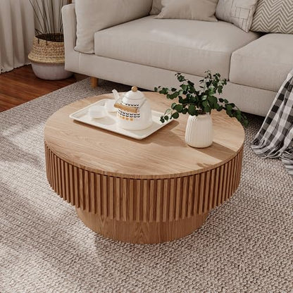 JUSTONE 31.5" Round Coffee Table,Farmhouse Wood Coffee Table with Storage for LivingRoom,Apartment,Office,Natural - color: 31.5'' - Natural-6